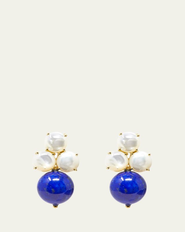 Tris and Boule Earrings with Lapis Lazuli and Mother of Pearl